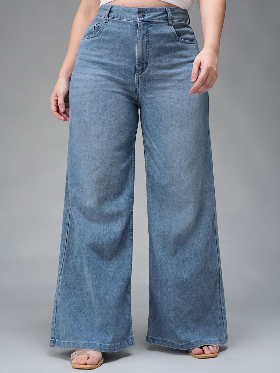 Miss Chase A+ Women Wide Leg High-Rise Light Fade Stretchable Jeans-image-32