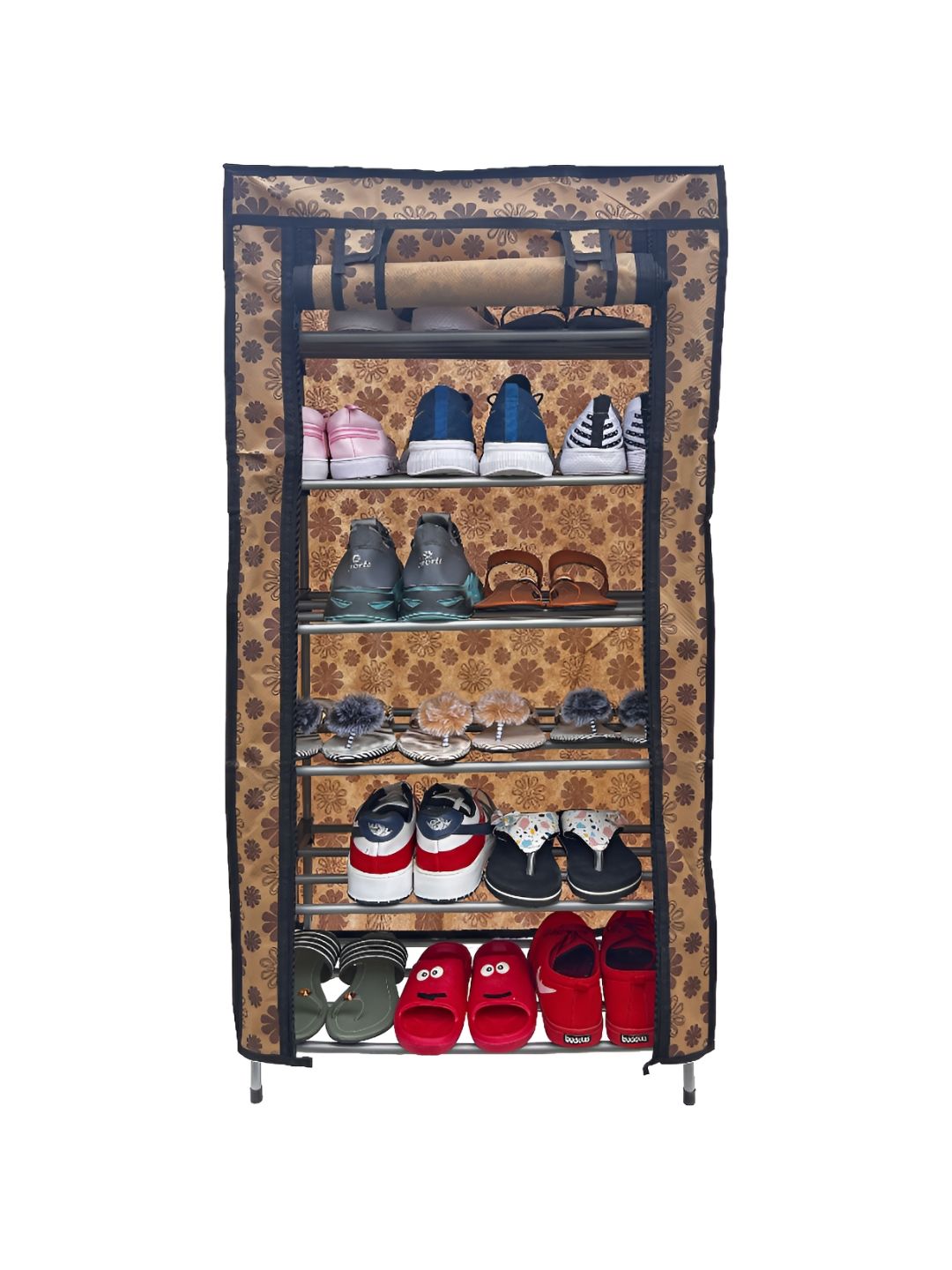 Rmerchants Beige & Brown Floral Printed 6 Tier Shoe Racks-picture-24