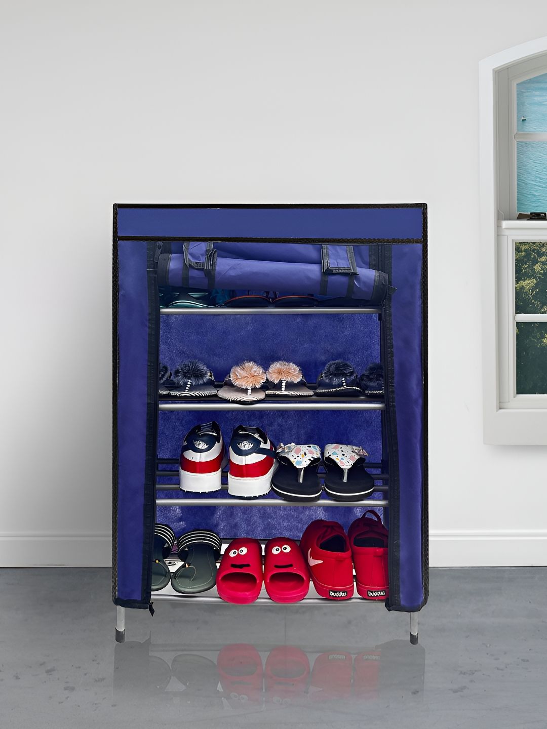 Rmerchants Blue & Black Metal 4-Layer Lightweight Shoe Rack-picture-13