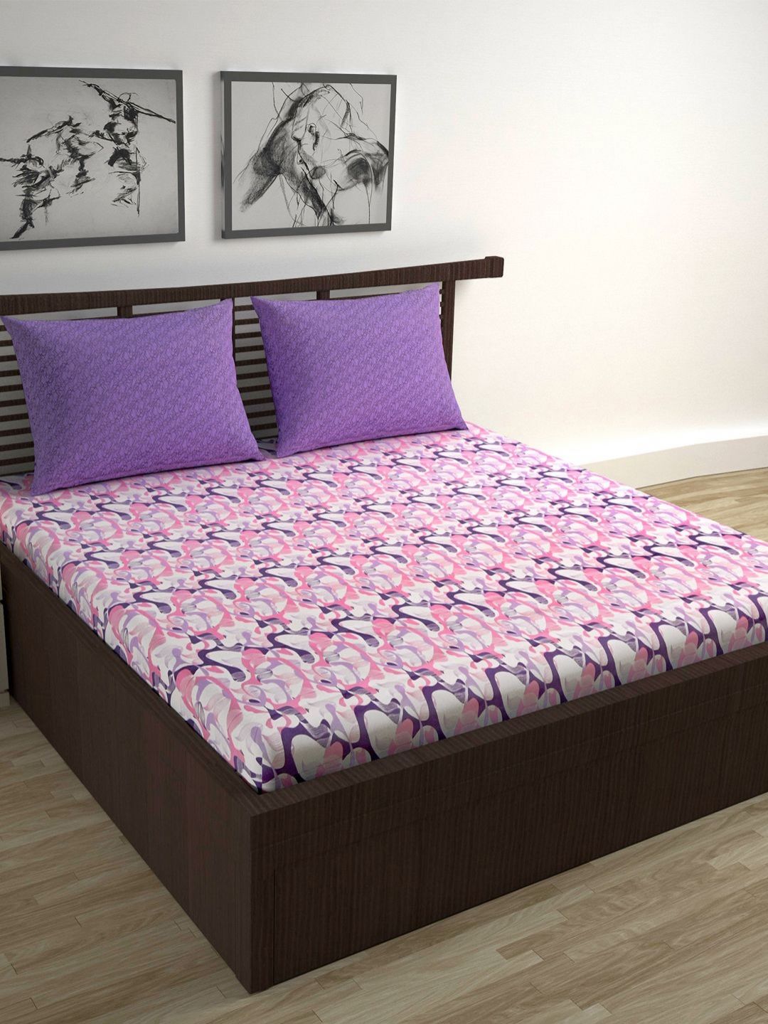 Divine Casa Trident Purple And Pink Pure Cotton 144 TC King Bedsheet Set 2.54 m x 2.22 m-picture-20