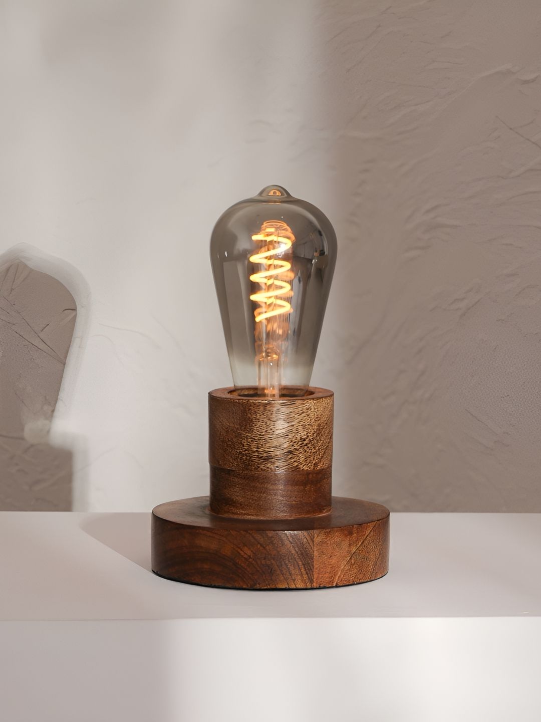 FIG Brown Textured Wooden Abstract Shaped Naked Table Lamp with Bulb-image-22
