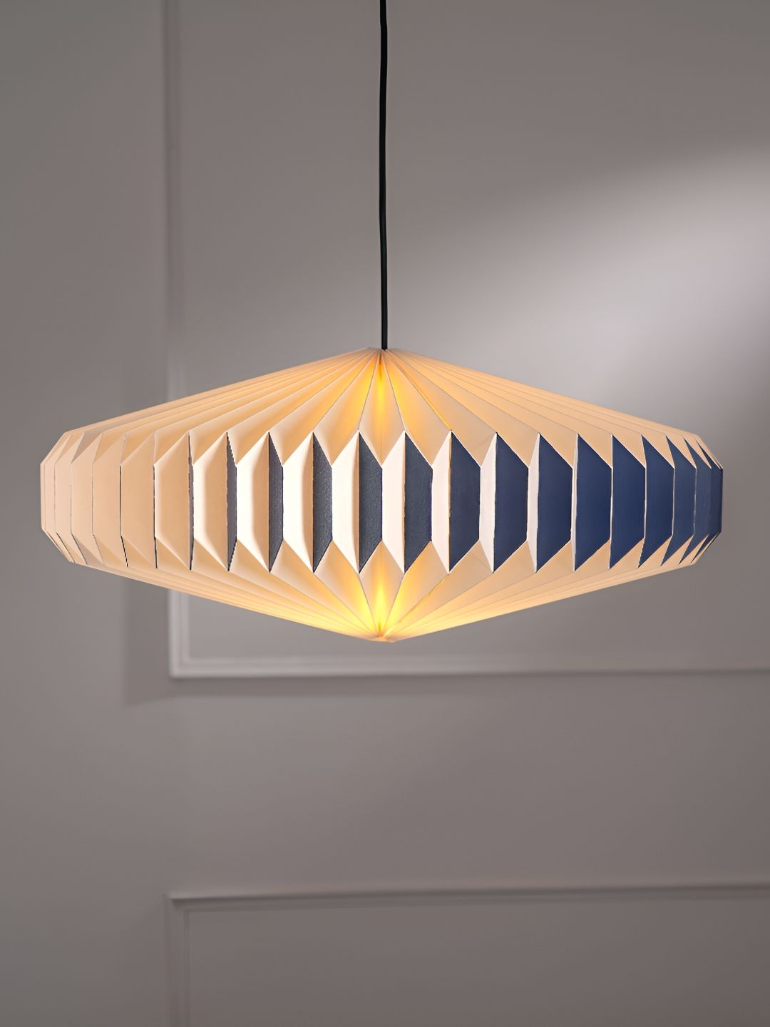 FIG Oblong 2 Off White & Blue Textured Spherical Shaped Pendant Ceiling Lamp-picture-19