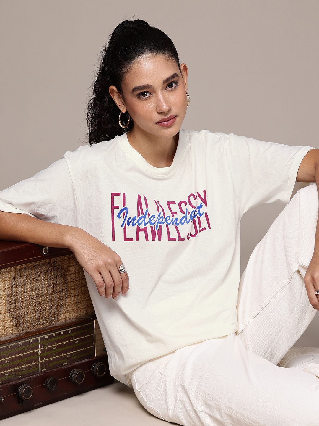 The Roadster Life Co. Printed Drop-Shoulder Sleeves Oversized Pure Cotton T-shirt-picture-31