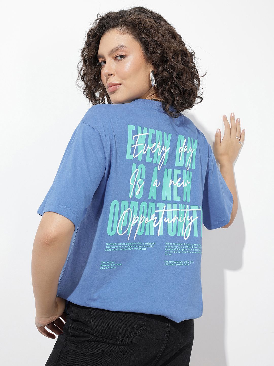 The Roadster Life Co. Pure Cotton Typography Printed Oversized T-shirt-picture-13