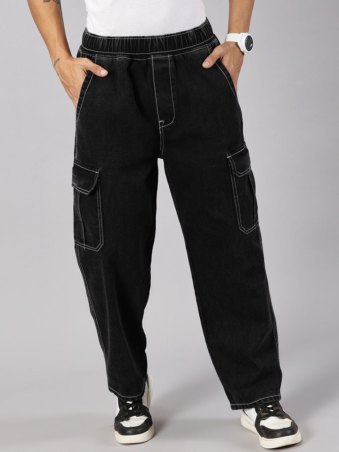 THIRD QUADRANT Men Loose Relaxed Fit Low Distress Jeans-picture-14
