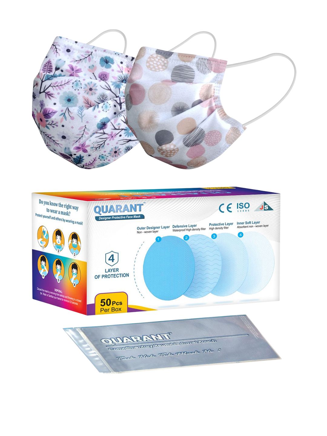 QUARANT Pack of 50 Floral Printed 4 Ply Designer Anti Pollution Disposable Face Masks-image-40