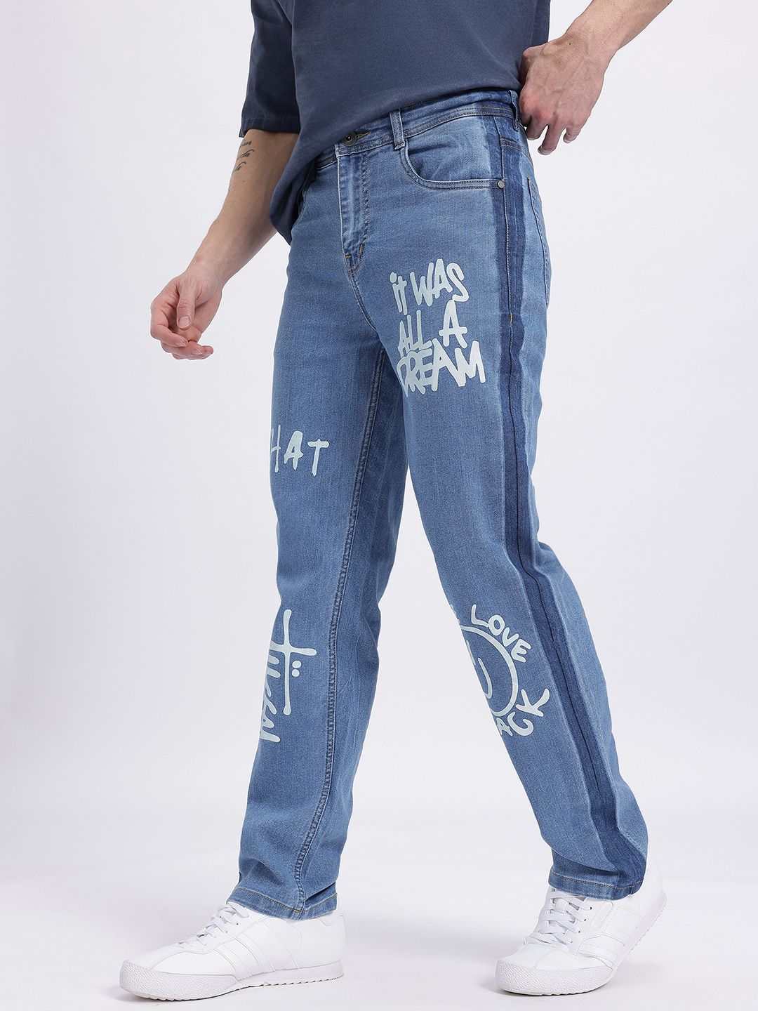 glitchez Men Typography Printed Mid-Rise Acid Wash Stretchable Relaxed Fit Jeans-picture-28