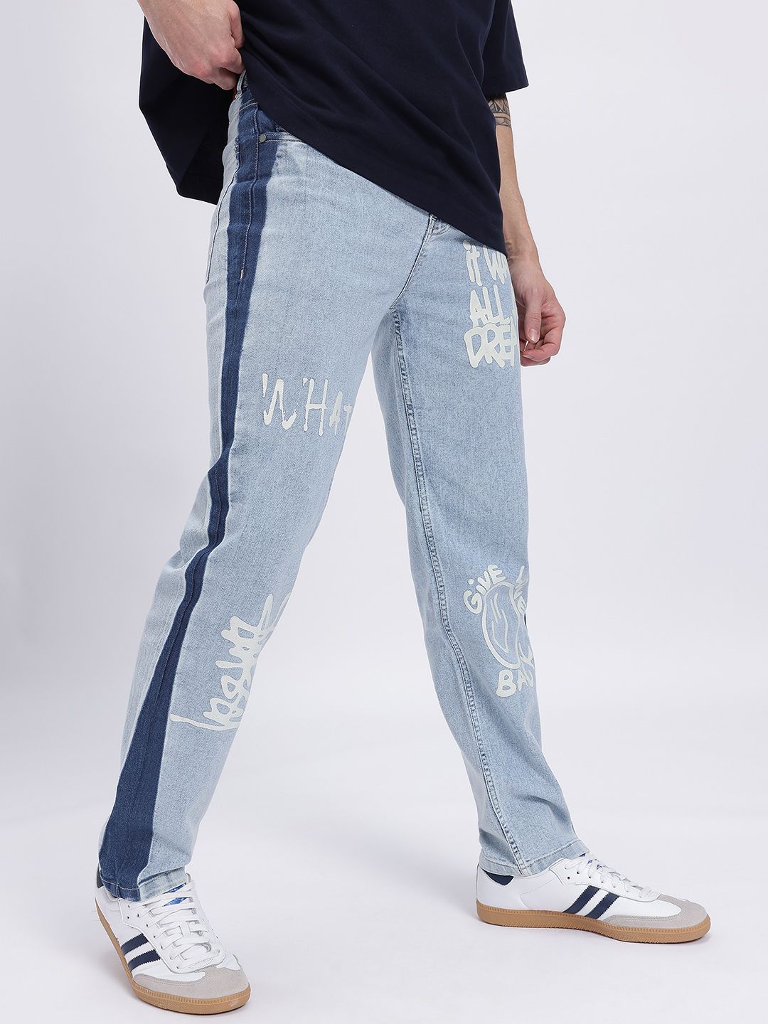 glitchez Men Typography Printed Mid-Rise Heavy Fade Bleached Stretchable Relaxed Fit Jeans-picture-33