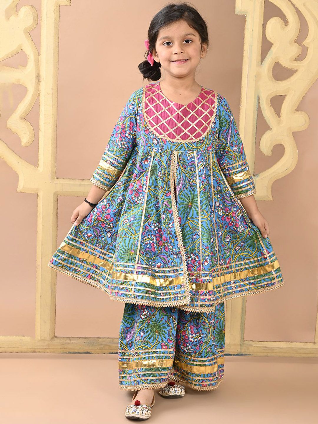 Superminis Girls Floral Regular Gotta Patti Pure Cotton Kurti with Sharara-picture-57