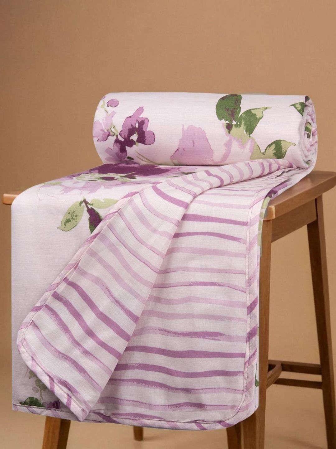 Huesland Purple & Green Floral AC Room Double Bed Dohar-image-14