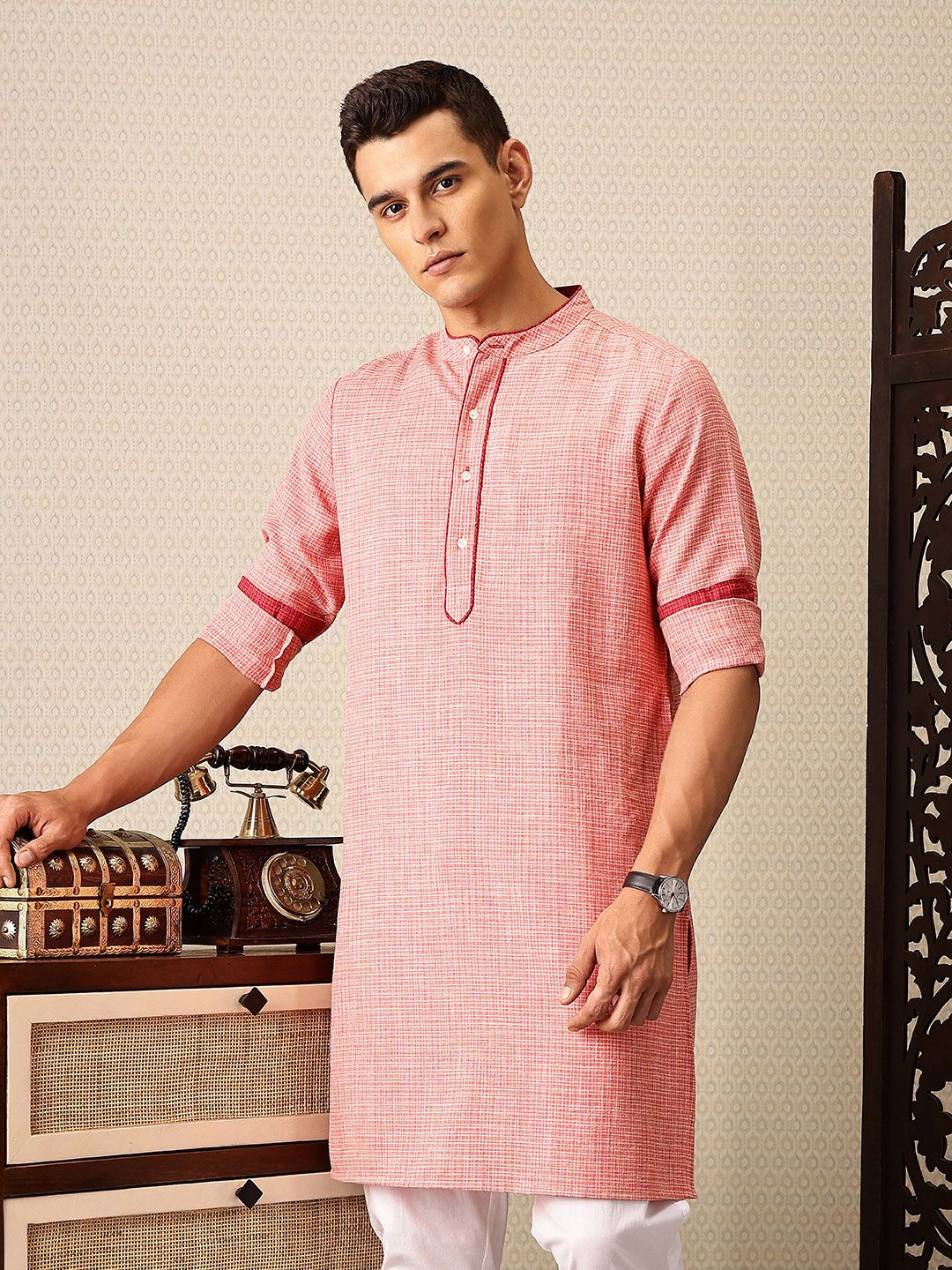 House of Pataudi Checked Jashn Kurta-picture-32
