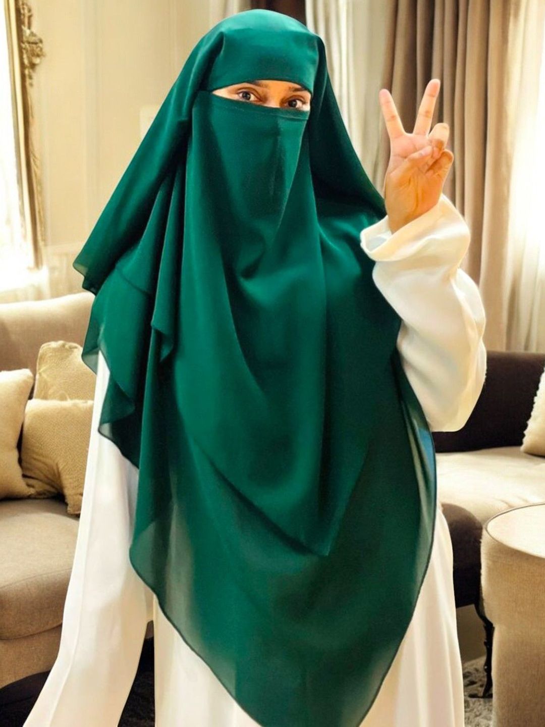 MUSHKIYA Women Solid With Tie-Back Two-Layer Triangle Hijab