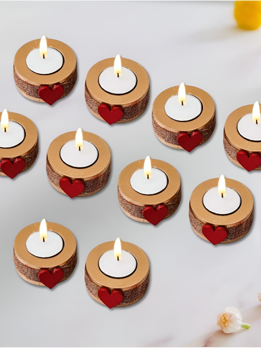 Artisyn Brown & Red 10 Pieces Wooden Candle Holders-picture-41