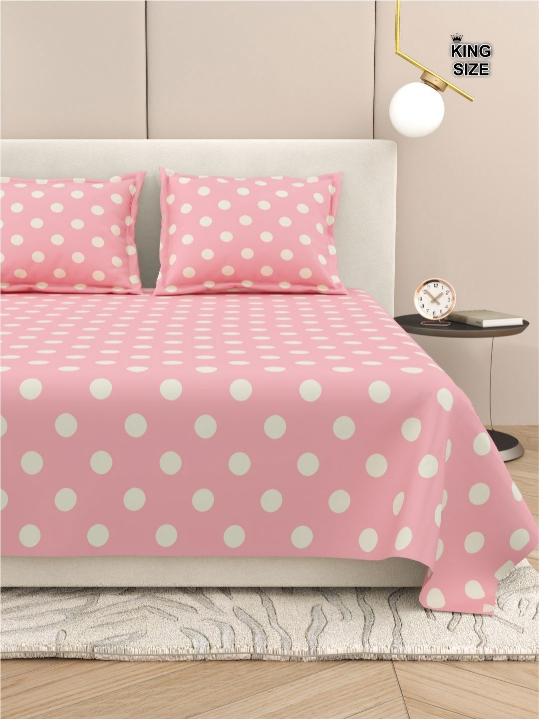 DREAM WEAVERZ Pink & White 220 TC King Bedsheet with 2 Pillow Covers-image-20