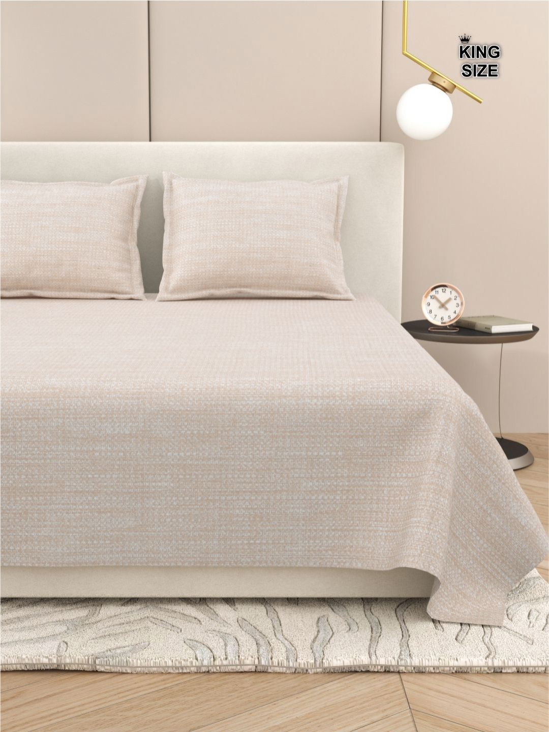 DREAM WEAVERZ Beige 220 TC King Bedsheet with 2 Pillow Covers