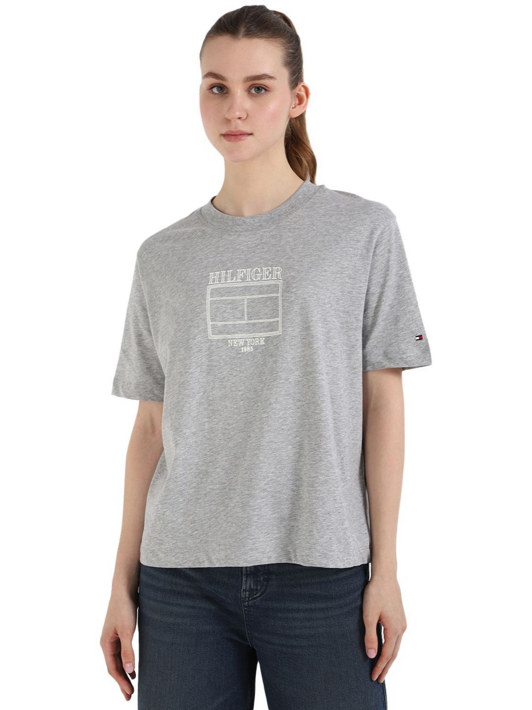 Tommy Hilfiger Women Graphic Printed Round Neck Cotton Relaxed Fit T-shirt-picture-33