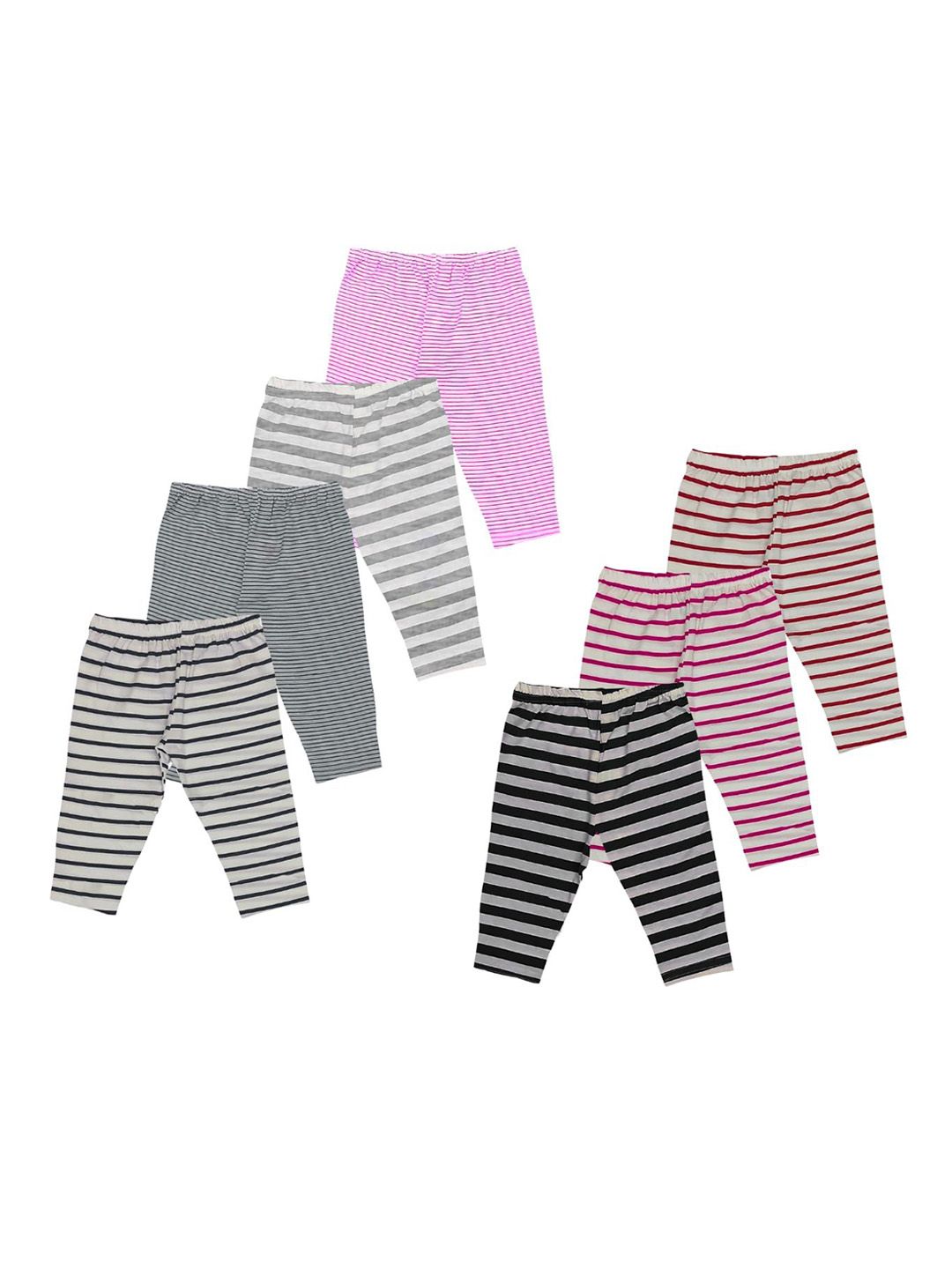 Lenam Infant Kids Pack Of 7 Striped Pure Cotton Mid Rise Track Pants-picture-4