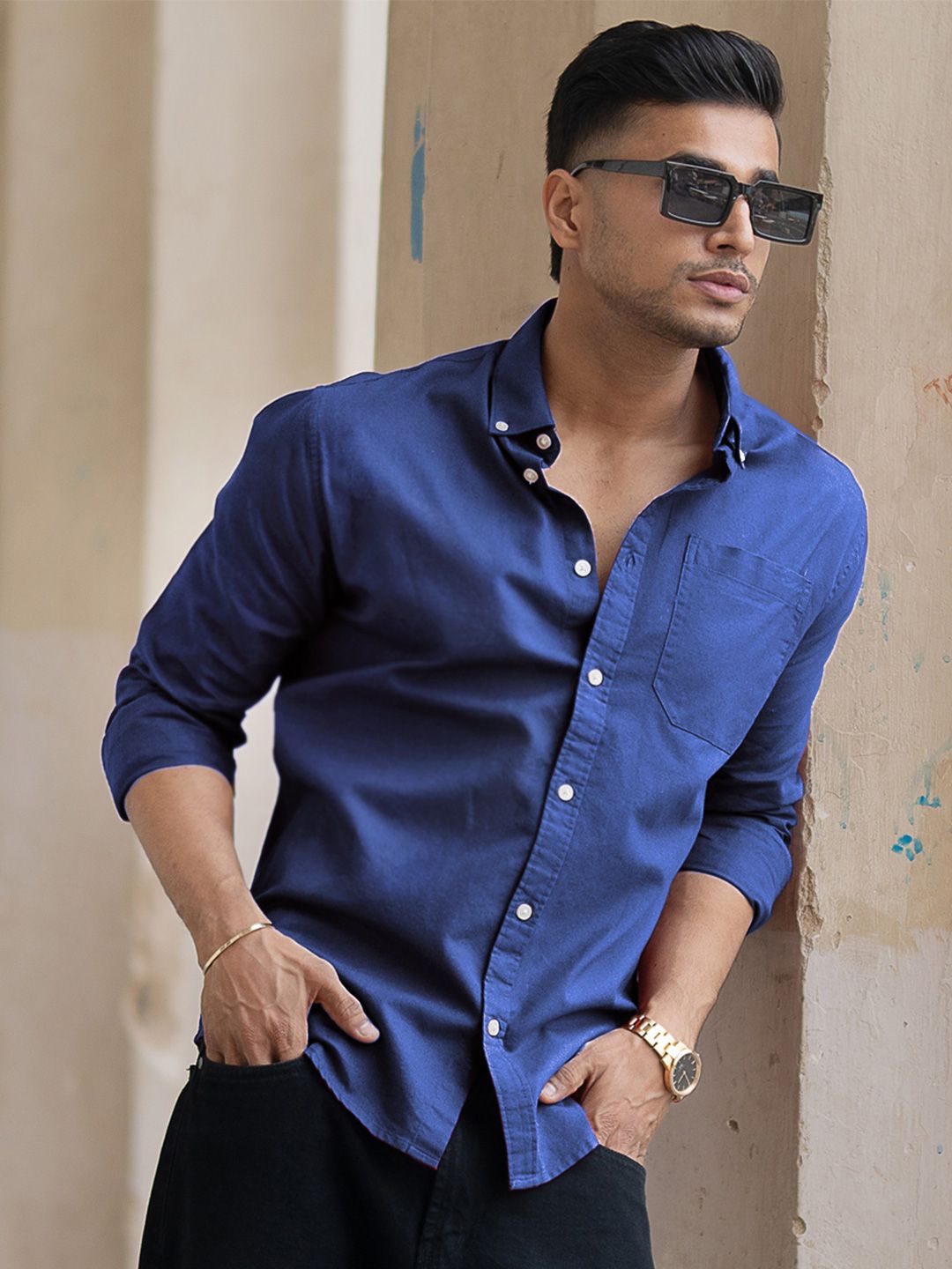 Powerlook Men Button-Down Collar Solid Cotton Casual Shirt-picture-50
