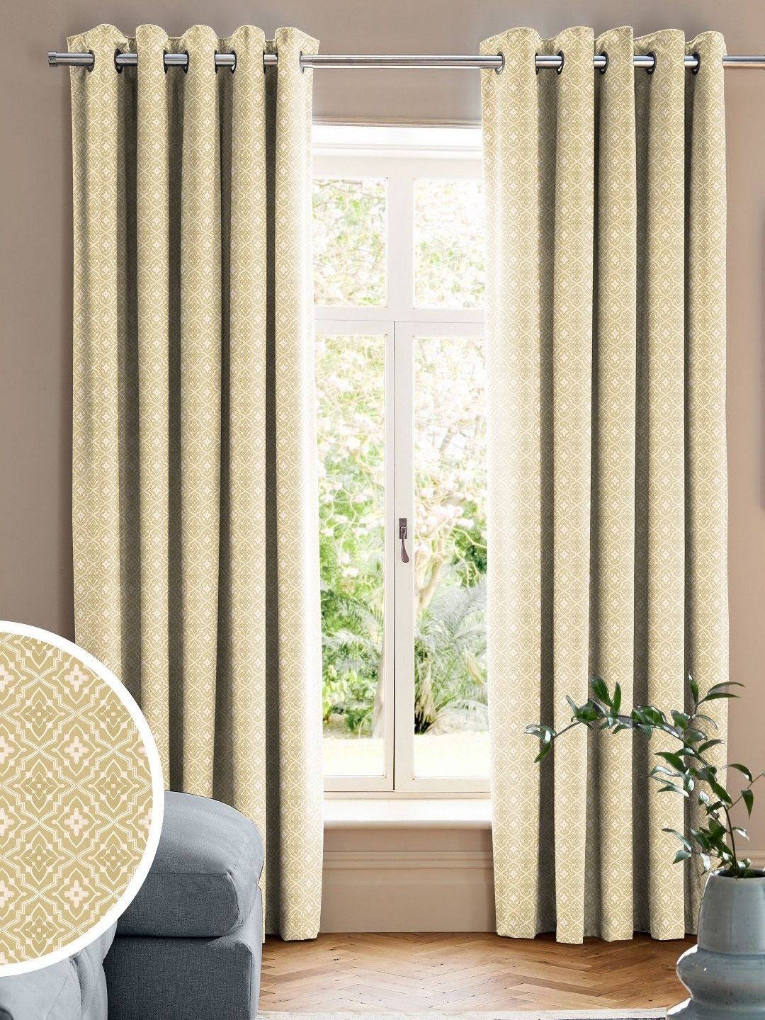 CASABLEU Yellow Set of 2 Geometric Long Door Curtain-picture-9