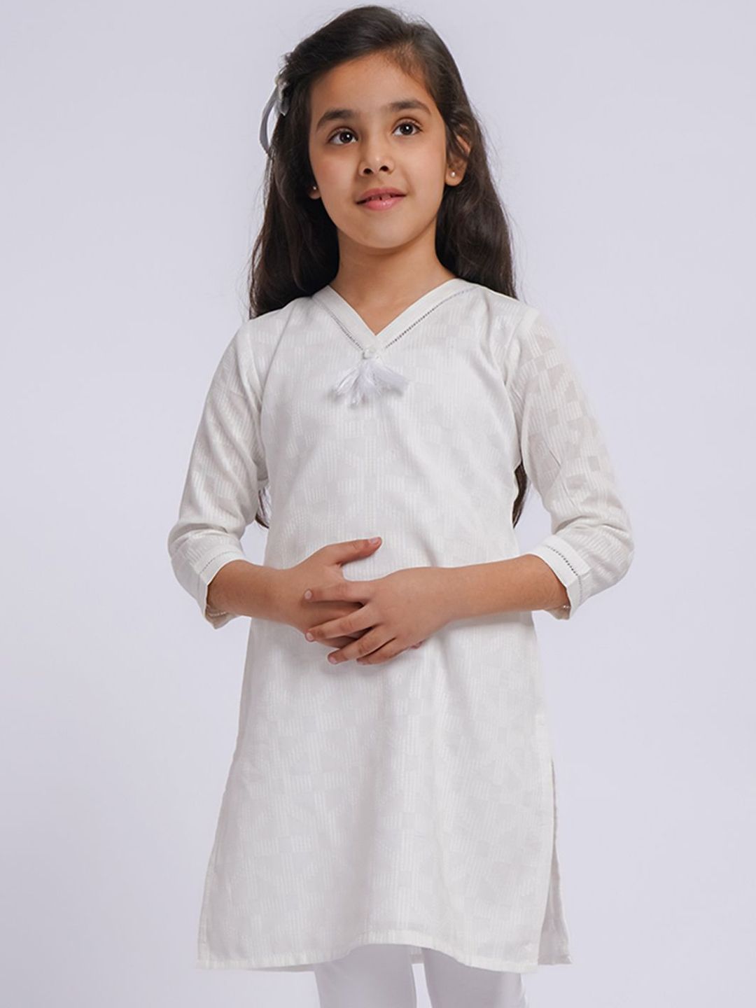 VASTRAMAY Girls Geometric Woven Design Jacquard Weave Cotton Straight Kurta-picture-13