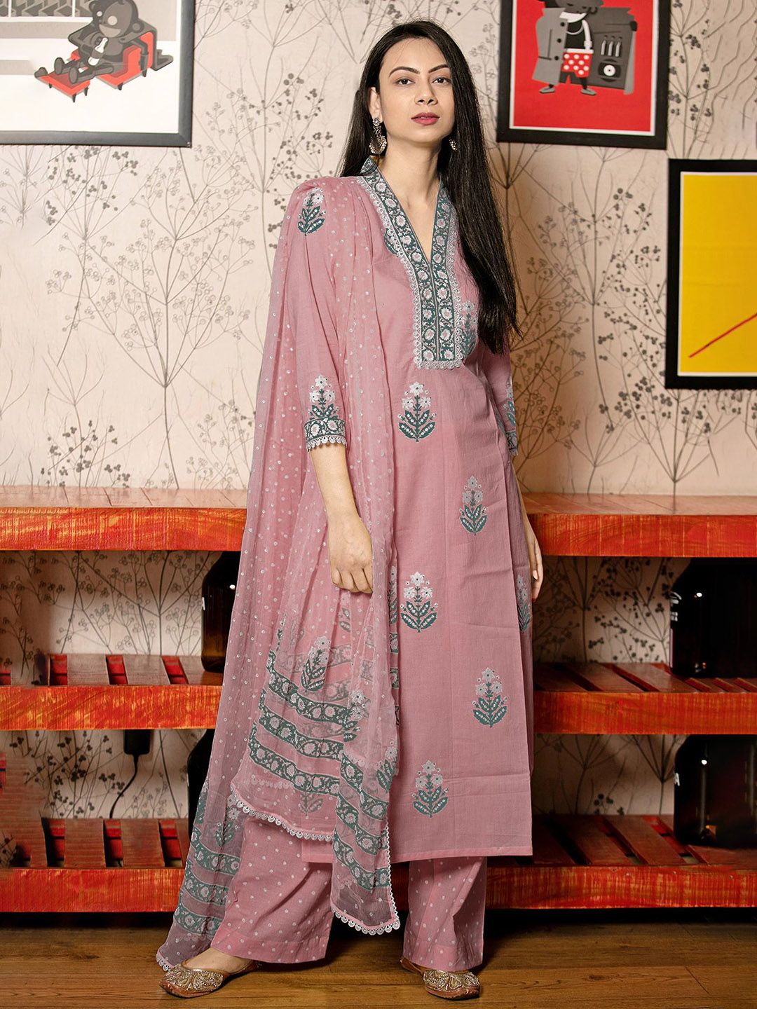 GoSriKi Kurta Staright da donna in misto rayon con pantaloni