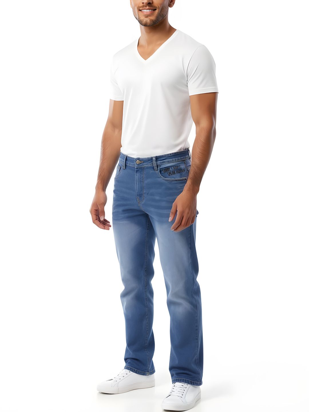 glitchez Men Relaxed Fit Light Fade Minimal Typography Embroidered Jeans-picture-36