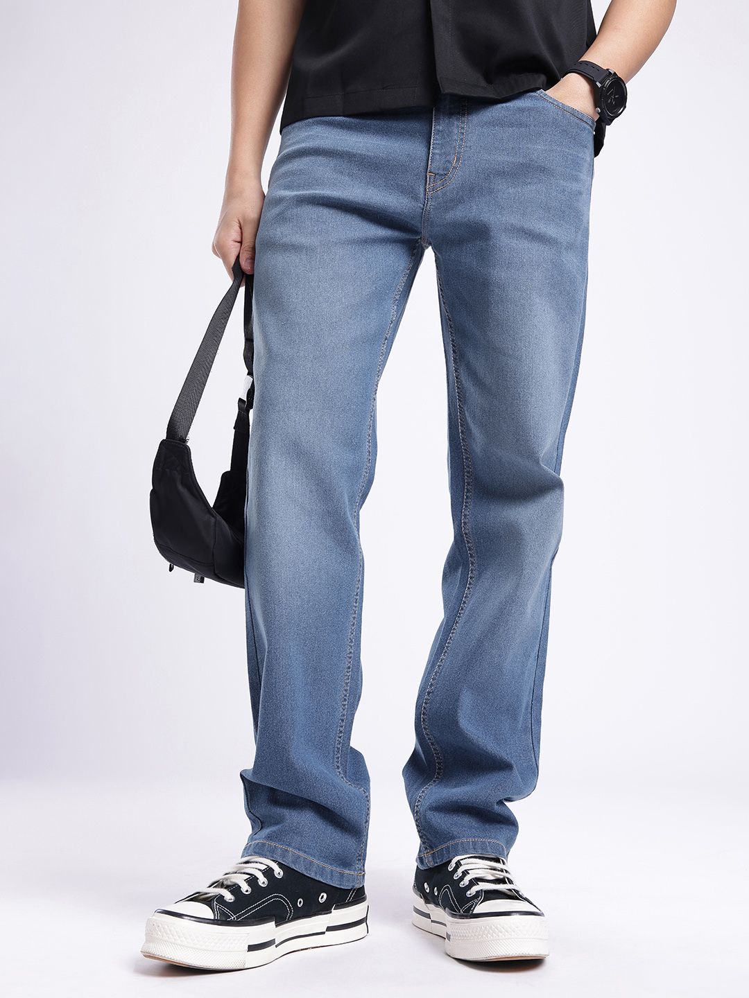 glitchez Men Relaxed Fit Light Fade Stretchable Jeans-picture-23