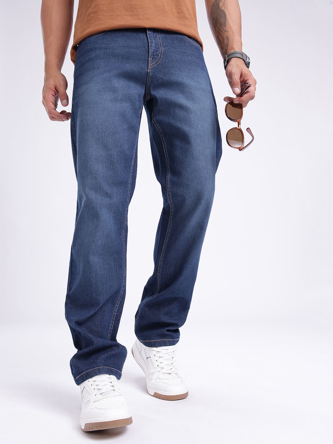 glitchez Men Relaxed Fit Light Fade Embroidered Stretchable Jeans-picture-25