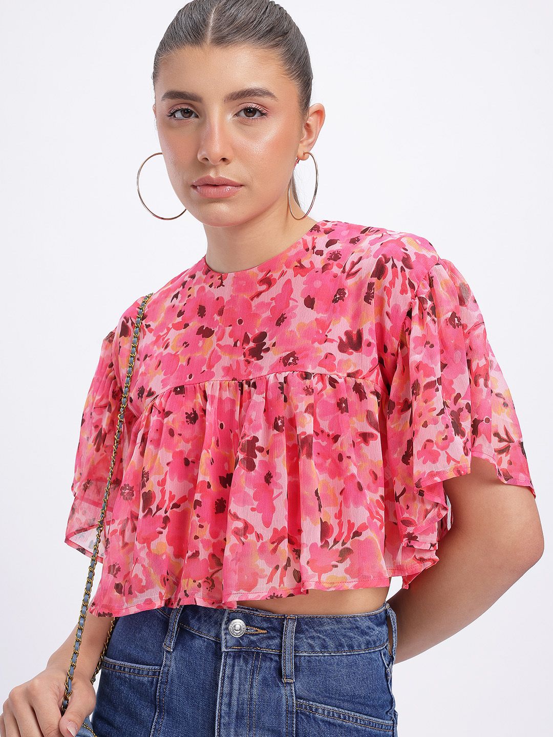glitchez Floral Print Gathered Crop Top-picture-28