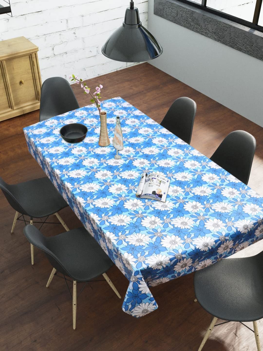 LooMantha Blue Floral Waterproof Plastic 6-Seater Table Cover-picture-36