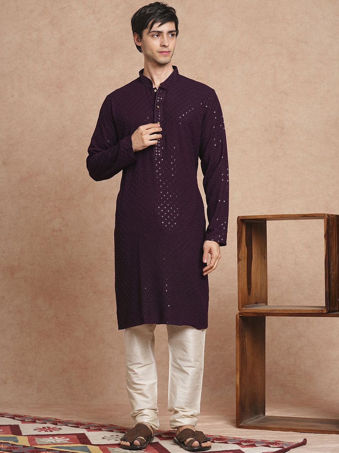 SWAGG INDIA Men Geometric Embroidered Thread Work Kurta-picture-13