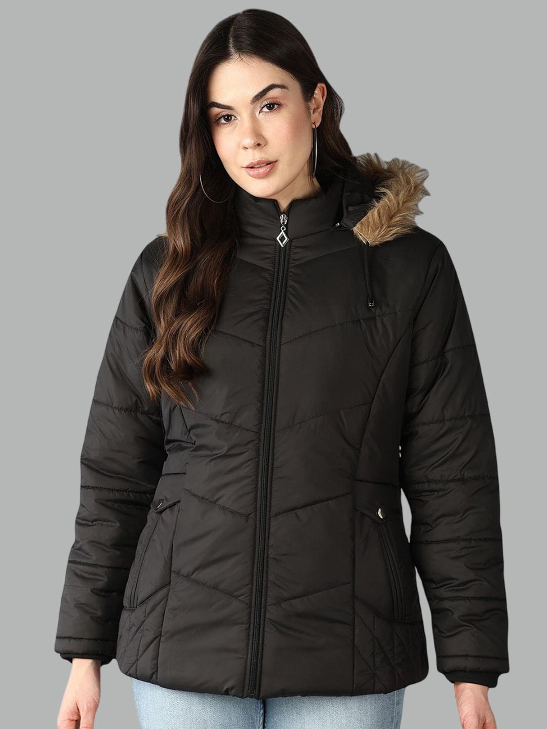 ELLIPSE Women Hip Length Hooded Bomber Jacket