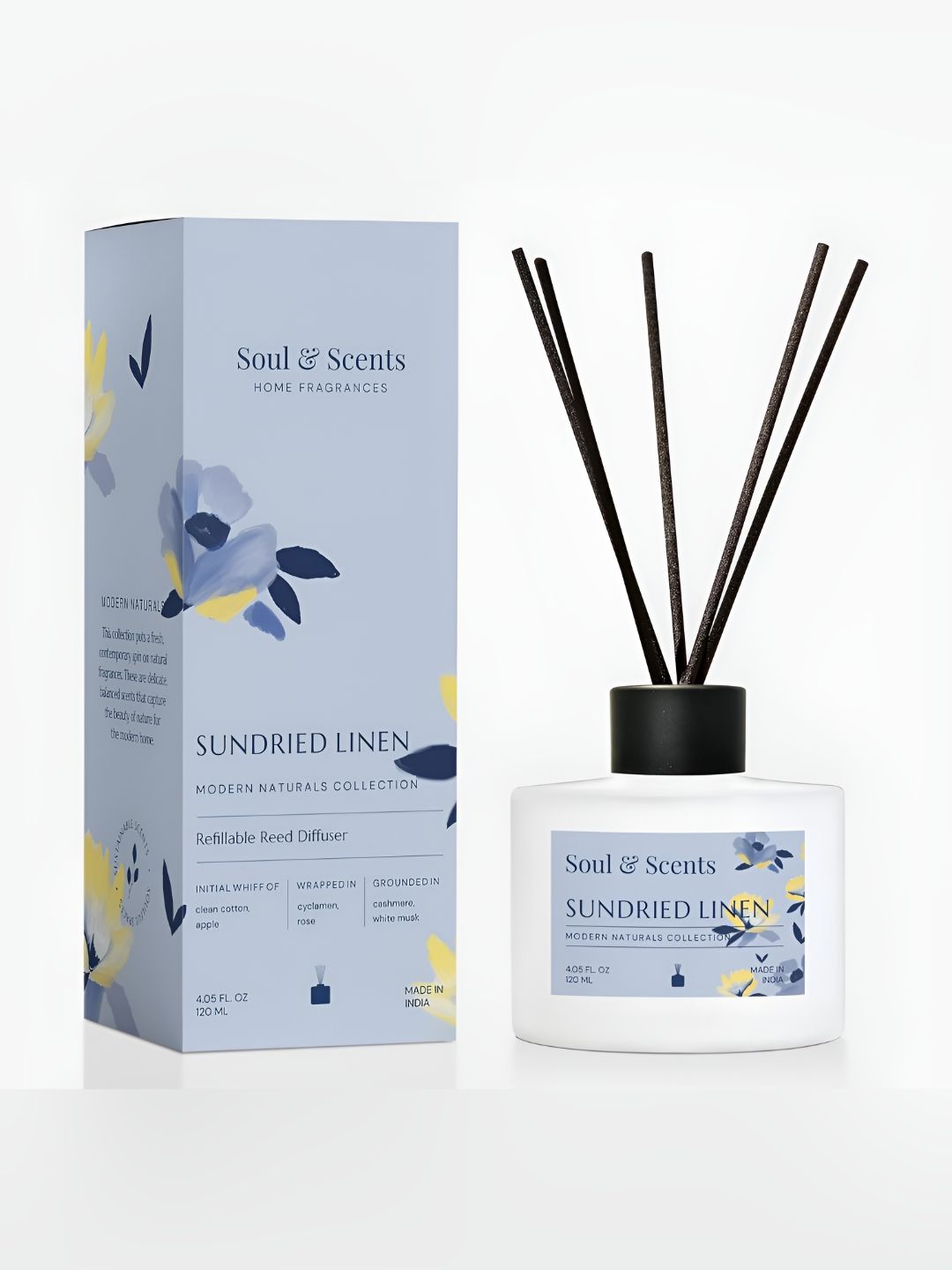 SOUL & SCENTS Sundried Linen Fragrance Reed Diffuser -120 ml With 6 Pcs Reed Sticks-picture-40