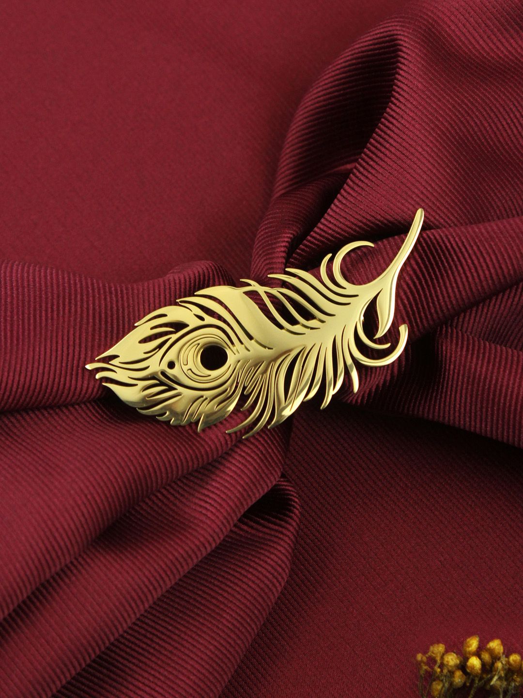 House of Pataudi Men Gold-Plated Peacock Feather Brooch-picture-27