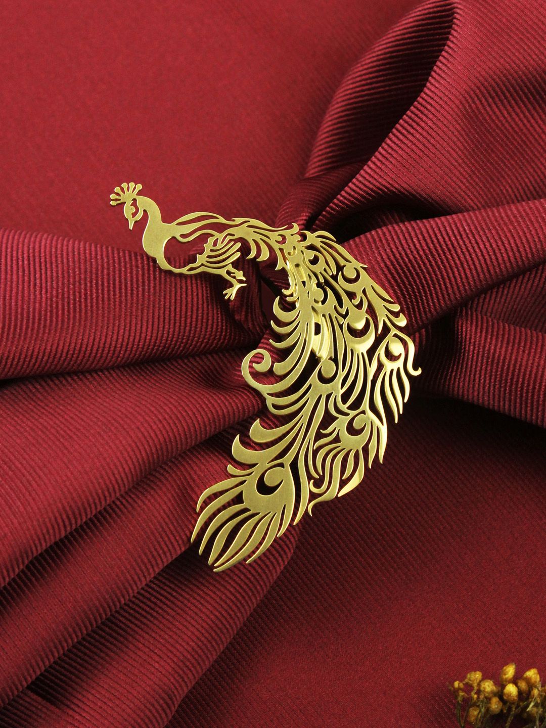 House of Pataudi Men Gold-Plated Stainless Steel Peacock Brooch-picture-26