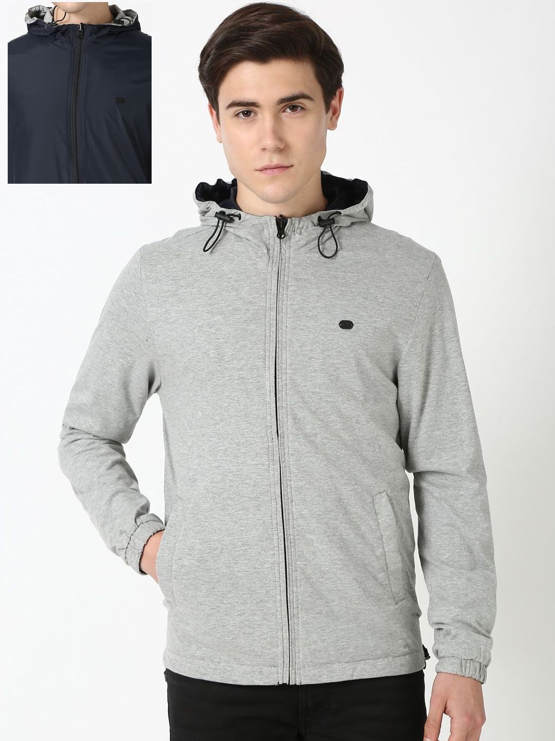 Peter England Casuals Men Hooded Solid Casual Reversible Bomber Jacket-picture-16