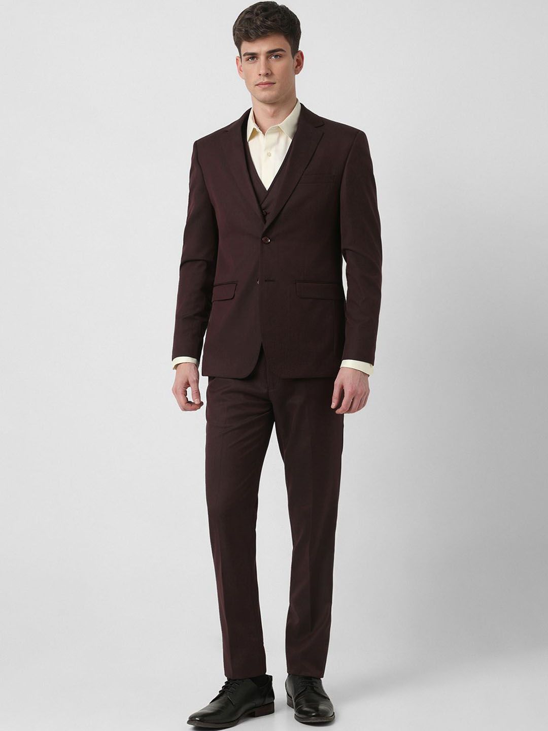 Peter England Elite Men Textured Slim Fit Single-Breasted 3 Piece Suit-picture-29