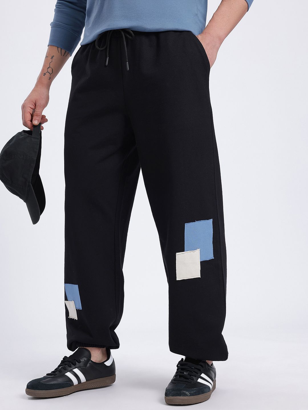 glitchez Men Mid-Rise Baggy Fit Joggers with Patchwork Detail-image-41