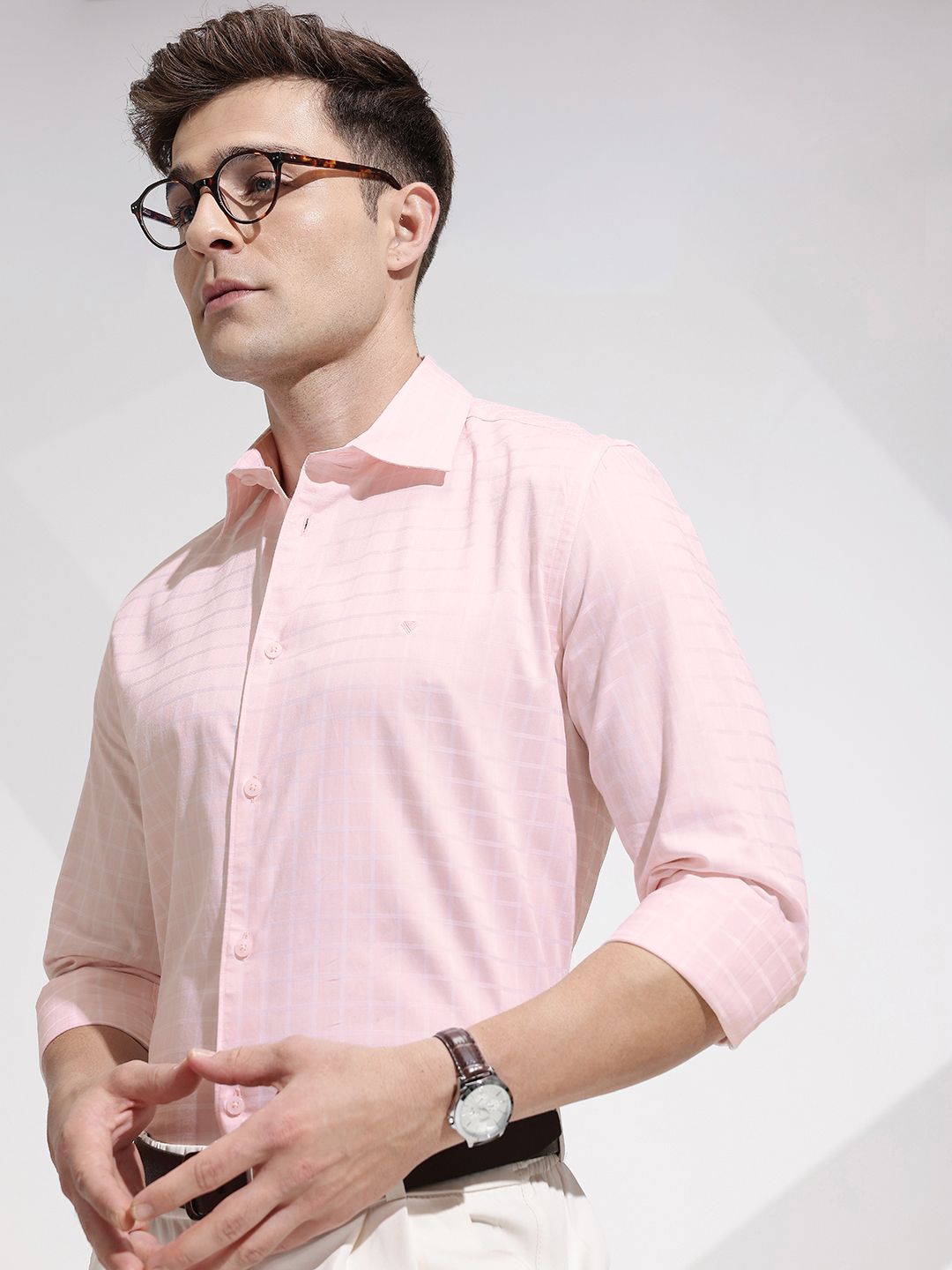 INVICTUS Urban Slim Fit Windowpane Checks Opaque Pure Cotton Casual Shirt-picture-17