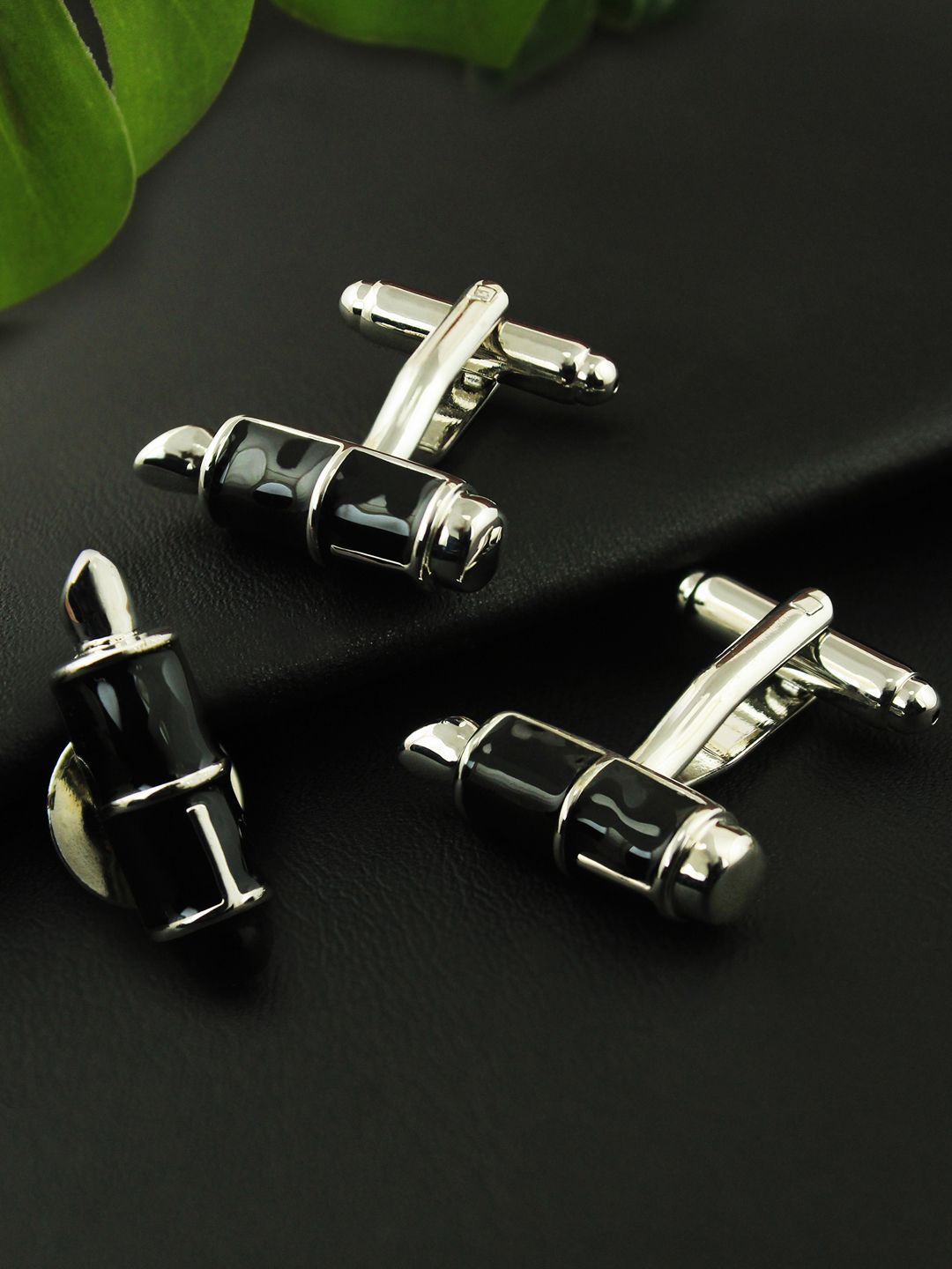 House of Pataudi Men Rhodium-Plated Cufflinks & Lapel Pin-picture-28