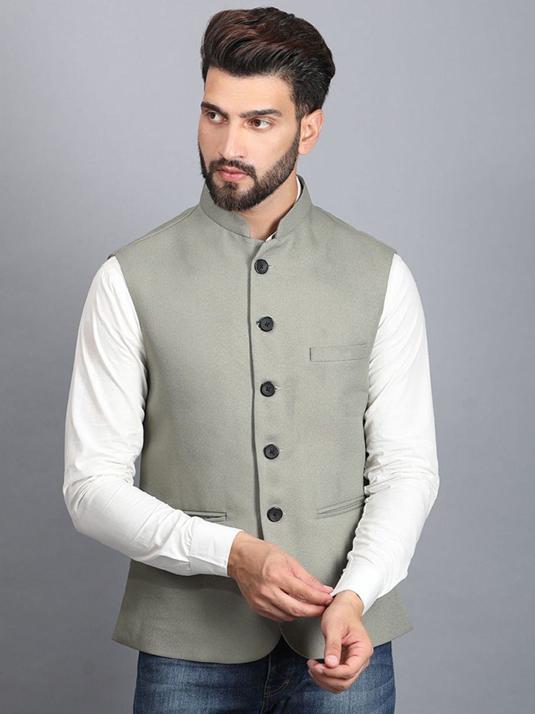 Ethluxis Mandarin Collar Woven Nehru Jackets-picture-23