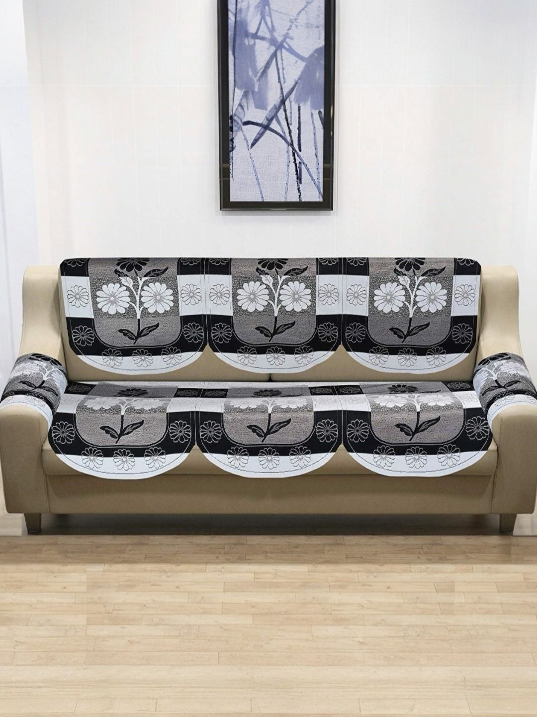 BIGGER FISH Black Other 4 Piece Sofa Cover With Arms-picture-41