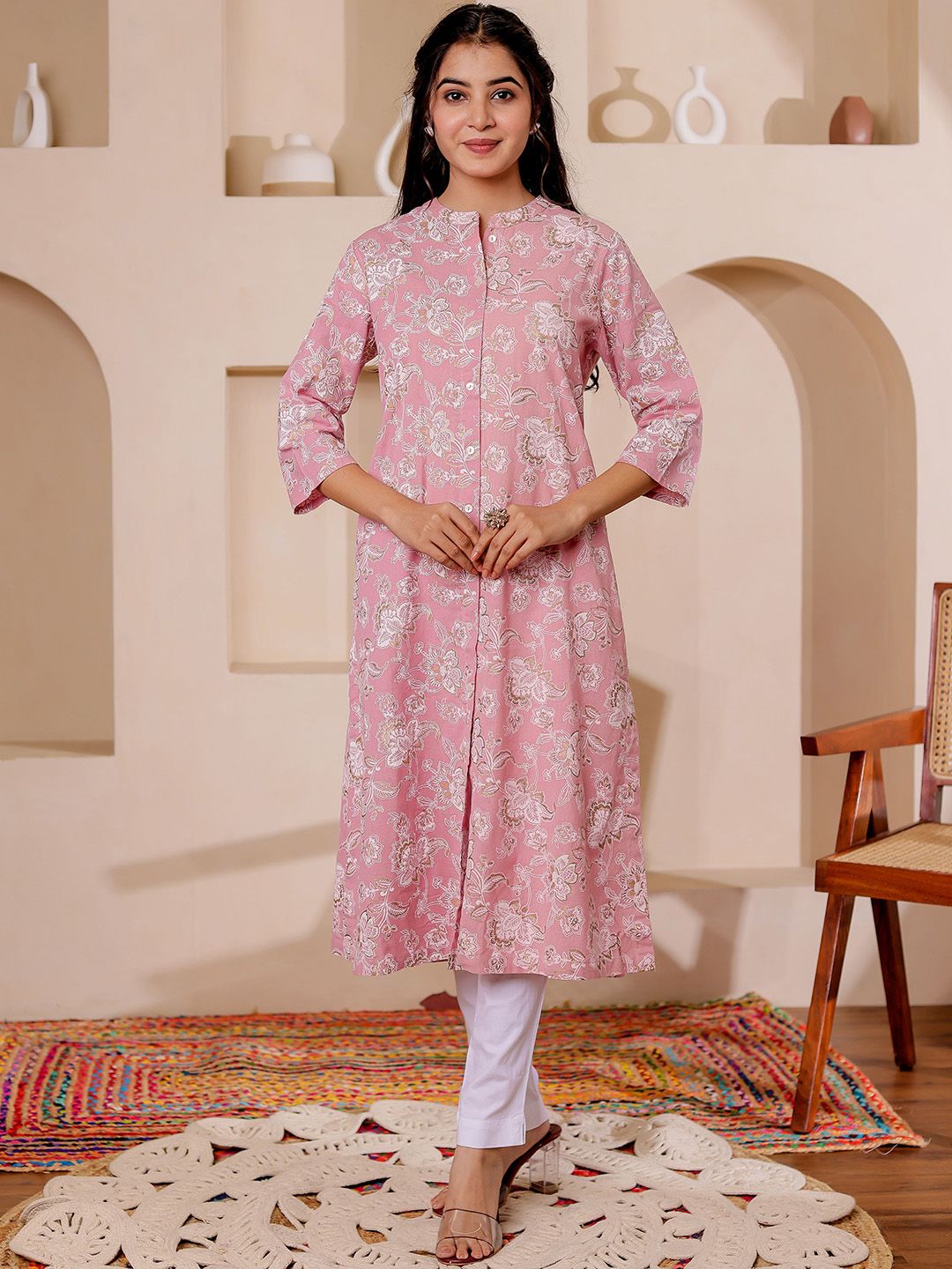 Chandbaali Women Ethnic Motifs Printed Mandarin Collar A-Line Kurta-picture-11