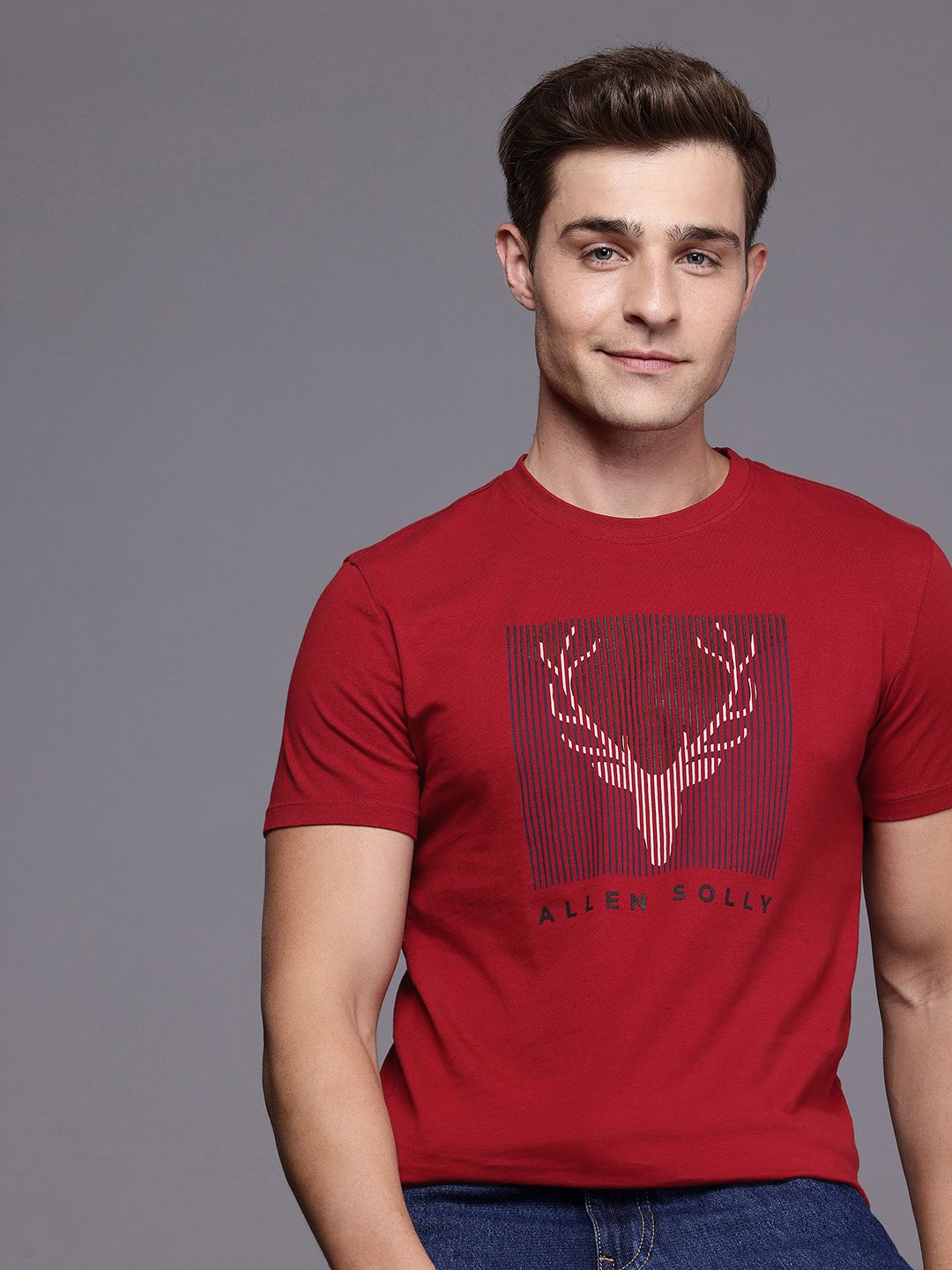 Allen Solly Brand Logo Printed Pure Cotton Slim Fit T-shirt-image-48