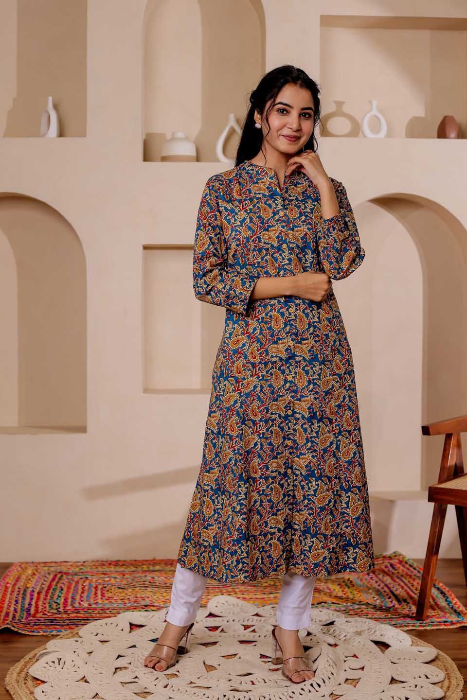 VASVI Floral Printed Mandarin Collar Straight Kurta-picture-26