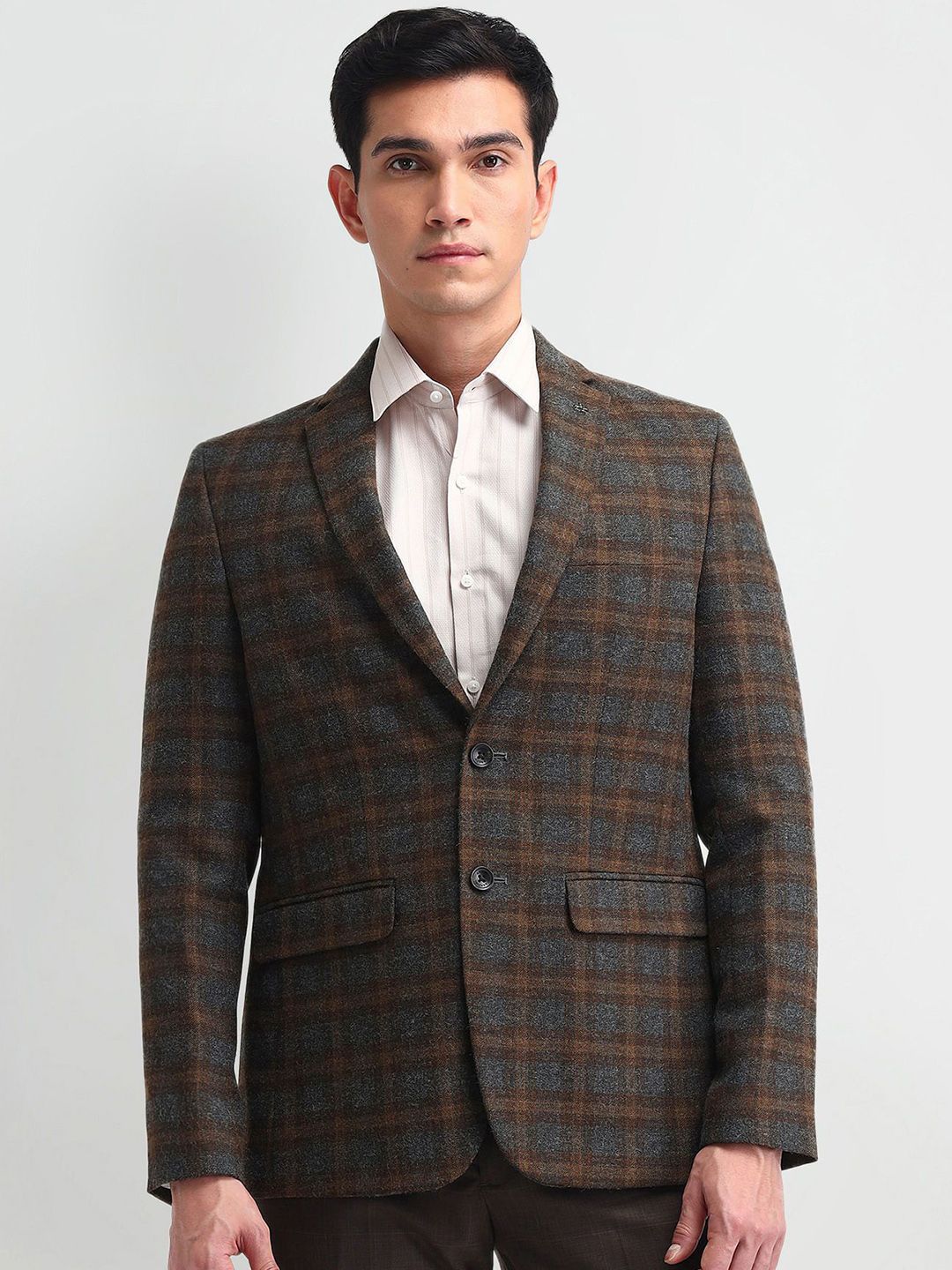 Arrow Checked Notched Lapel Single Breasted Formal Blazer-picture-10