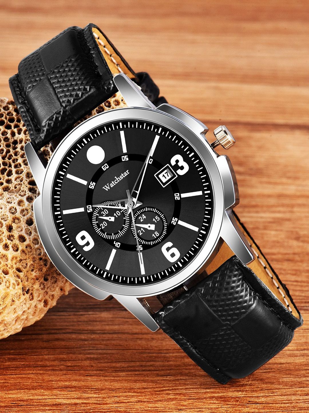 WATCHSTAR Men Patterned Dial & Stainless Steel Straps Analogue Watch 3D Leather Black-image-35