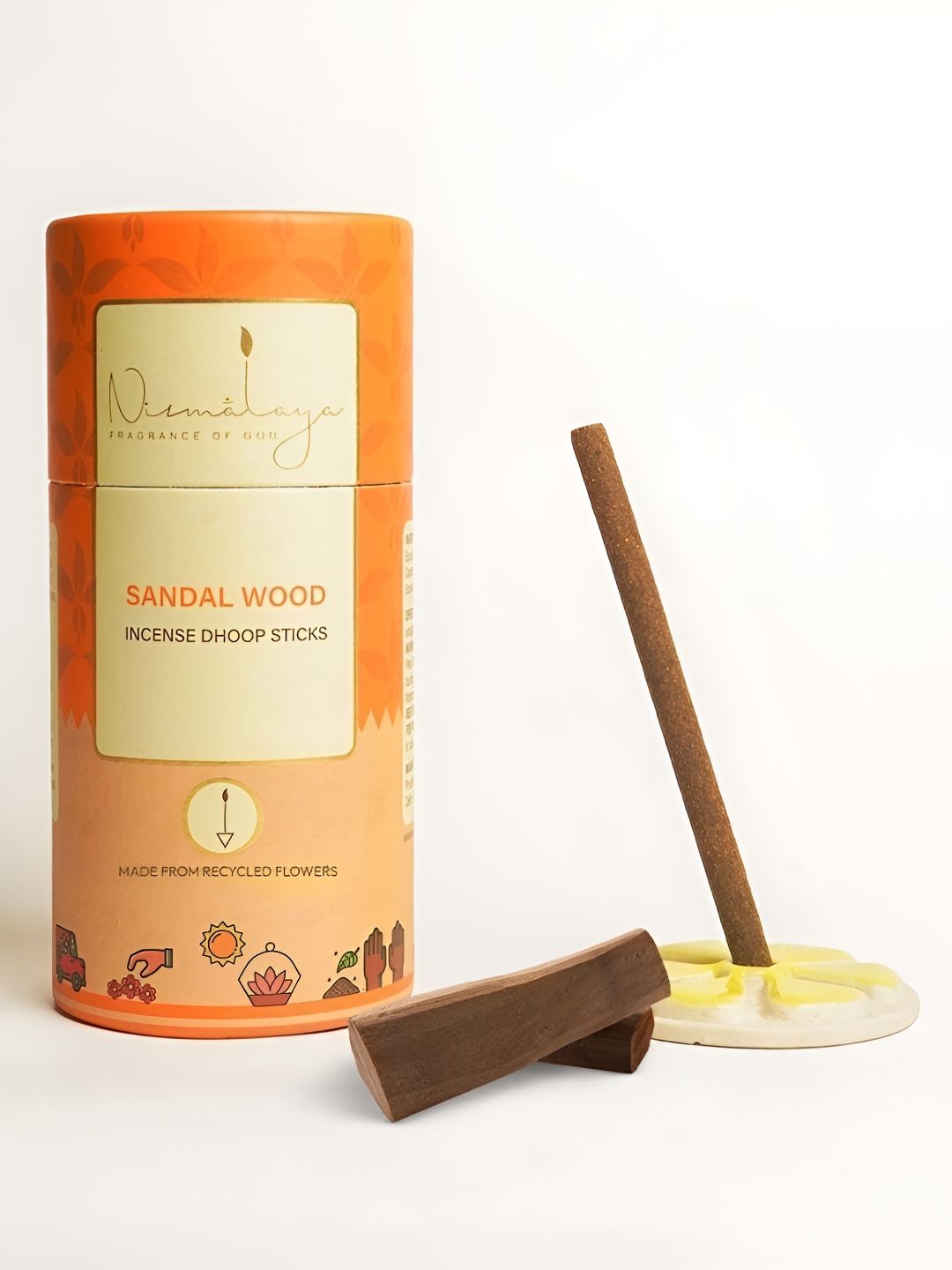 Nirmalaya 40-Pcs Brown & Beige Organic Sandalwood Dhoop Sticks With Holder For Pooja
