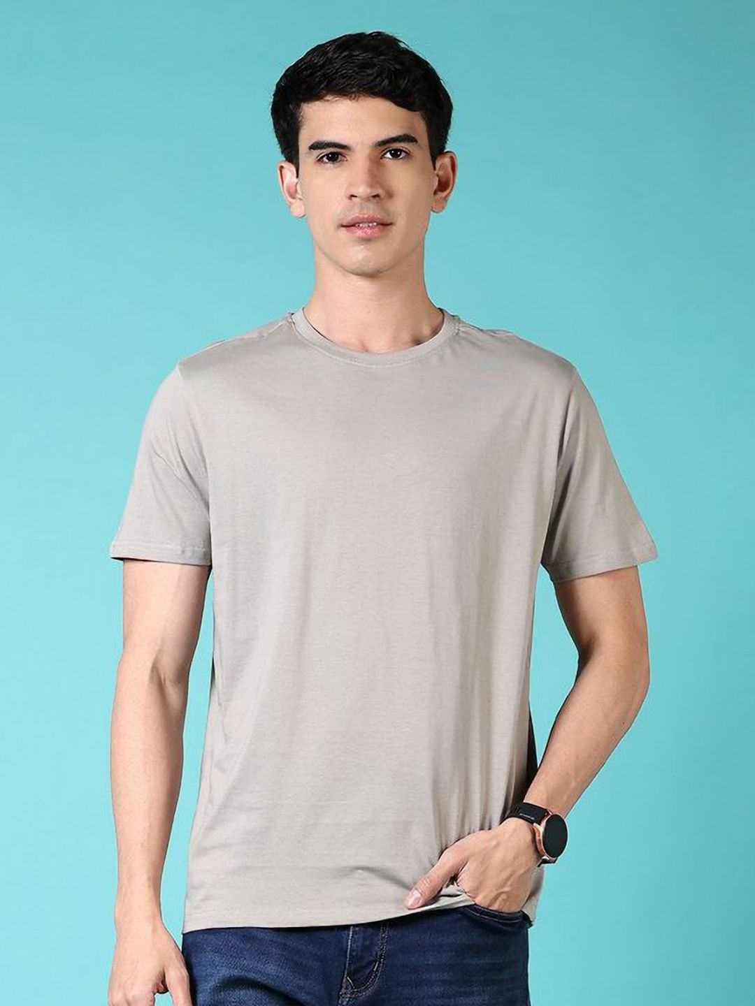 V-Mart Men Solid Round Neck Cotton T-shirt-picture-41