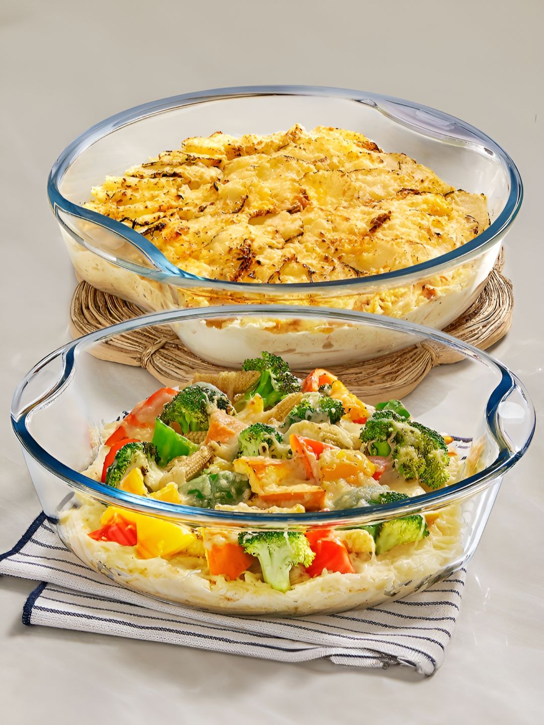 BOROSIL Transparent 2 Pieces Borosilicate Glass Microwave Safe Round Baking Dish 2.5L Each-picture-49